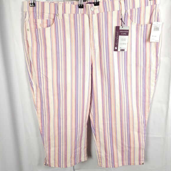 NWT Gloria Vanderbilt Womens 22W 46x20 Pastel Striped High Rise Amanda Capris - Picture 1 of 8